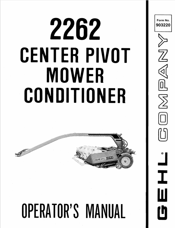 GEHL 2262 Center Pivot Mower Conditioner (903220) Operator Manual PDF Download