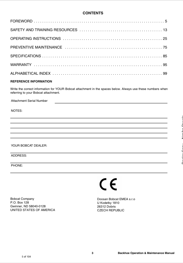 BOBCAT BACKHOE (7398835) OPERATION AND MAINTENANCE MANUAL PDF FILE
