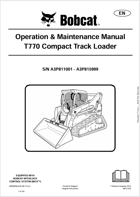 BOBCAT T770 COMPACT TRACK LOADER OPERATION & MAINTENANCE MANUAL (6990060) - PDF FILE