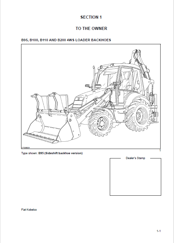 Kobelco B95 B100 B110 B200 4WS Backhoe Loader Operator Manual PDF