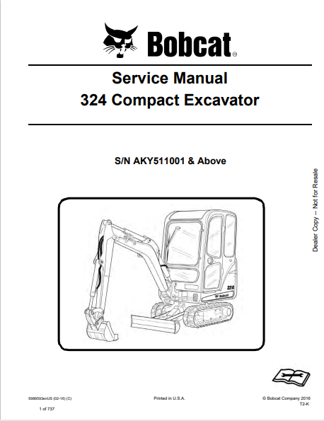 BOBCAT 324 COMPACT EXCAVATOR SERVICE MANUAL (6989593) - PDF FILE