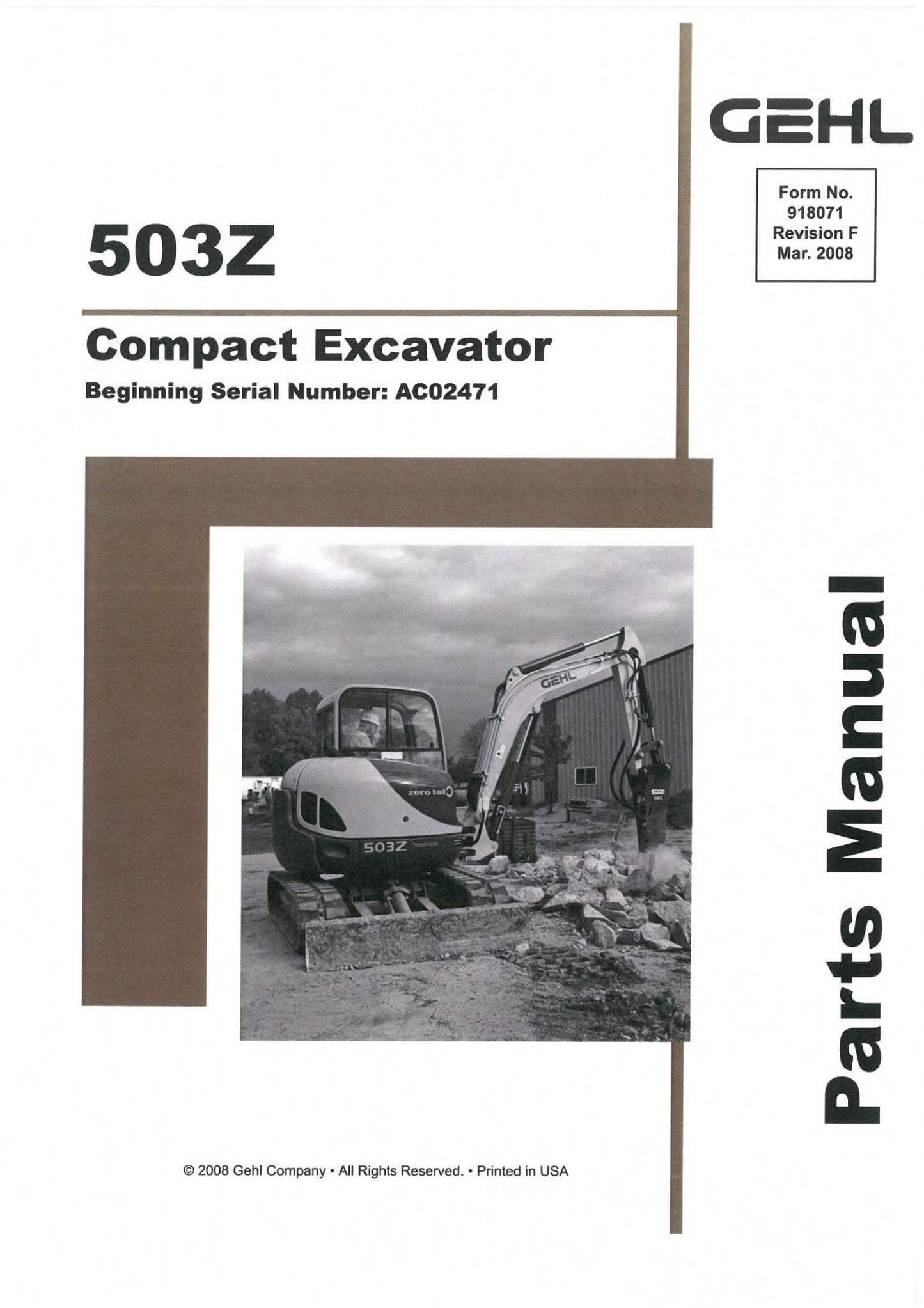 503Z Gehl Compact Excavator Parts Manual PDF Download | Illustrated Parts Catalog