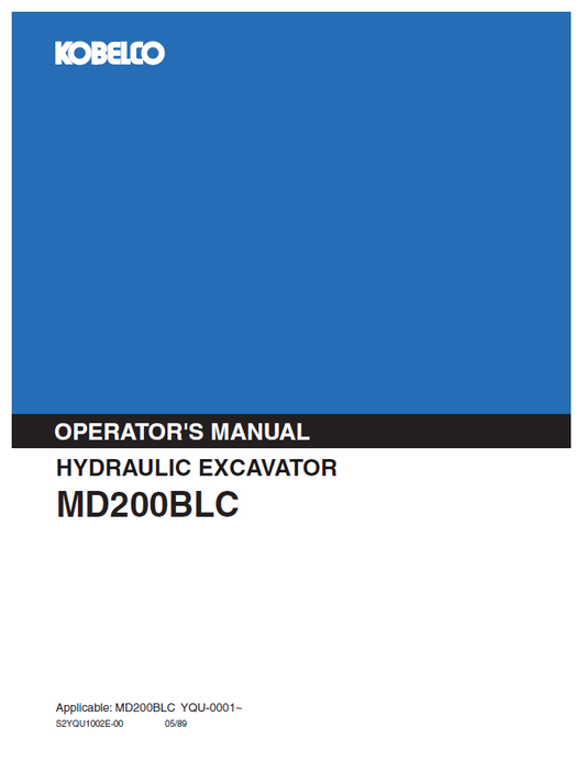 Kobelco Hydraulic Excavator MD200BLC Operator Manual | PDF Download