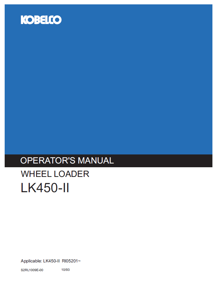 Kobelco Wheel Loader LK450-II Operator Manual | PDF Download