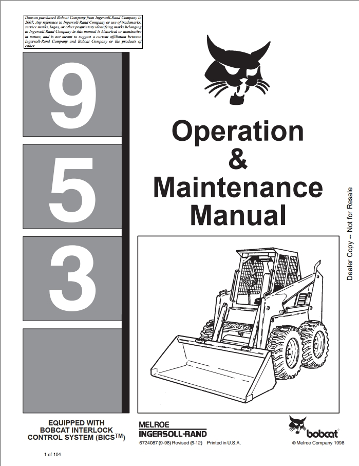 Bobcat 953, 970, 974, 975 & 980 Loader Operation & Maintenance Manual PDF