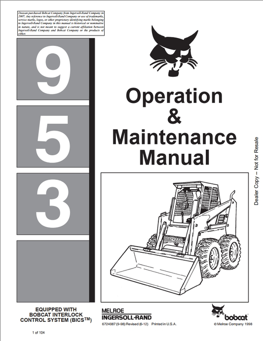 Bobcat 953, 970, 974, 975 & 980 Loader Operation & Maintenance Manual PDF