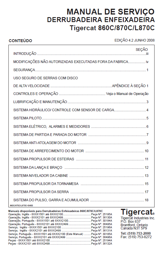 TIGERCAT 870C FELLER BUNCHER SERVICE MANUAL (87011501-87013500, 87011501-87012100) - PDF FILE DOWNLOAD