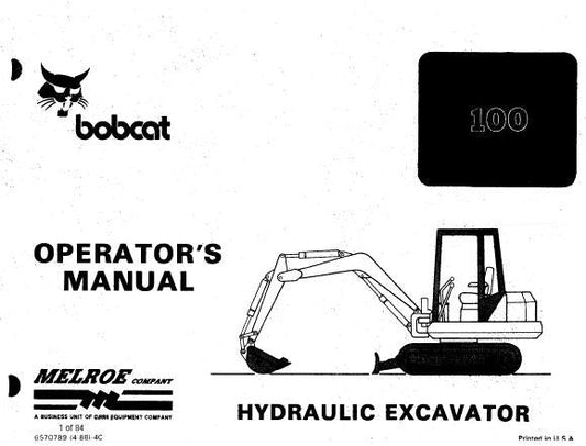 BOBCAT 100 HYDRAULIC EXCAVATOR OPERATION & MAINTENANCE MANUAL - PFD FILE