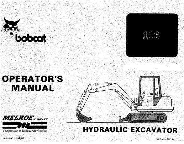 BOBCAT 116 HYDRAULIC EXCAVATOR OPERATION & MAINTENANCE MANUAL - PFD FILE
