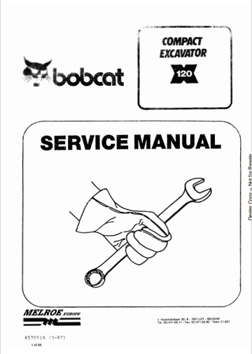 BOBCAT 120 COMPACT EXCAVATOR SERVICE MANUAL (6570516) - PDF FILE