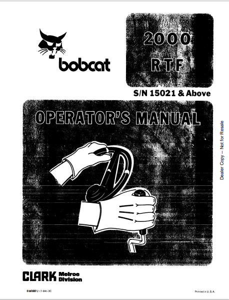 BOBCAT 2000 RTF OPERATOR'S MANUAL (6566672) - PDF FILE