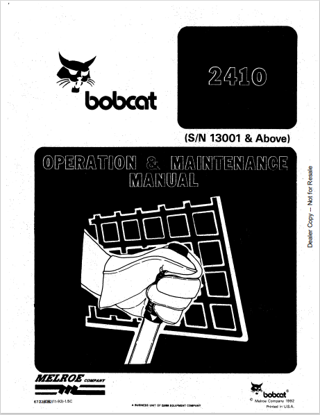 BOBCAT 2410 OPERATION & MAINTENANCE MANUAL (6722326) - PDF FILE