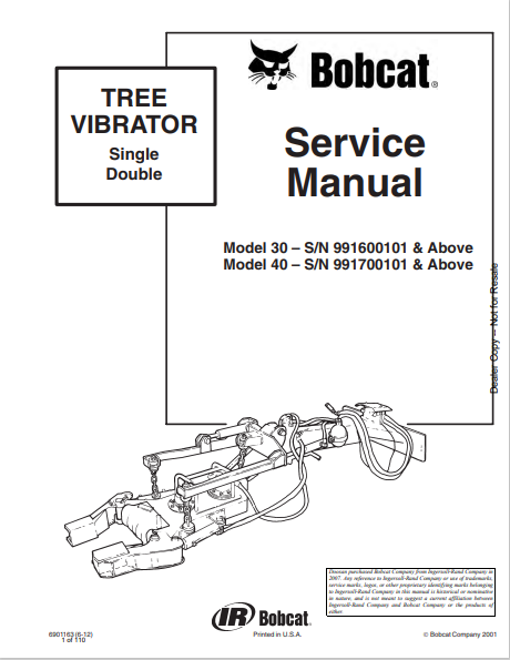 BOBCAT 30, 40 TREE VIBRATION SERVICE MANUAL (6901163) - PDF FILE