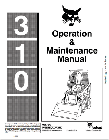 BOBCAT 310 OPERATION & MAINTENANCE MANUAL (6556215) - PDF FILE