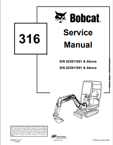 BOBCAT 316 SERVICE MANUAL (6902285) - PDF FILE