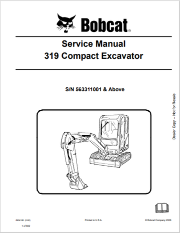 BOBCAT 319 COMPACT EXCAVATOR SERVICE MANUAL (6904188) - PDF FILE