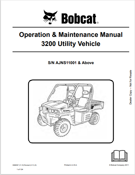 BOBCAT 3200 UTILITY VEHICLE OPERATION & MAINTENANCE MANUAL (6989597) - PDF FILE
