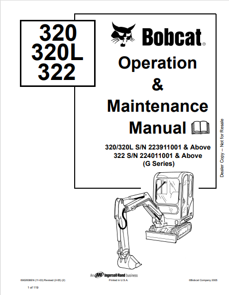 BOBCAT 320, 320L, 322 OPERATION & MAINTENANCE MANUAL (6902608) - PDF FILE