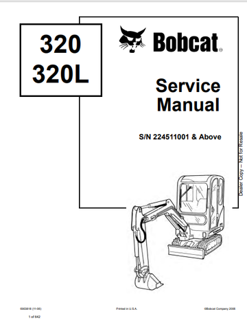 BOBCAT 320, 320L SERVICE MANUAL (6903818) - PDF FILE