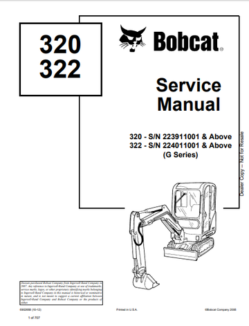 BOBCAT 320, 322 SERVICE MANUAL (6902668) - PDF FILE