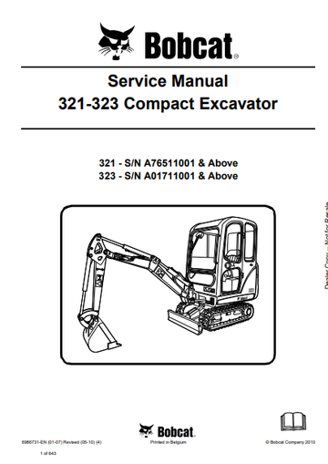 BOBCAT 321-323 COMPACT EXCAVATOR SERVICE MANUAL (6986731) - PDF FILE