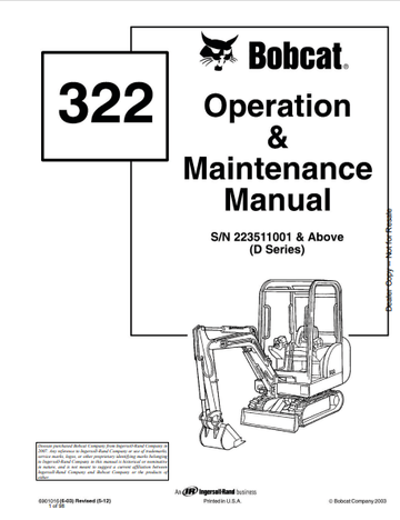BOBCAT 322 OPERATION & MAINTENANCE MANUAL (6901016) - PDF FILE