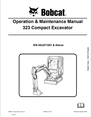 BOBCAT 323 COMPACT EXCAVATOR OPERATION & MAINTENANCE MANUAL (6986957) - PDF FILE