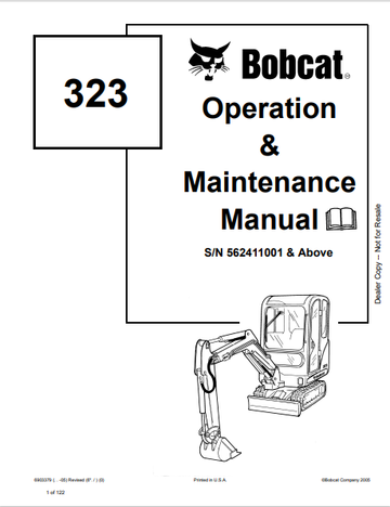 BOBCAT 323 OPERATION & MAINTENANCE MANUAL (6903379) - PDF FILE