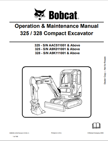 BOBCAT 325 / 328 COMPACT EXCAVATOR OPERATION & MAINTENANCE MANUAL (6986939) - PDF FILE