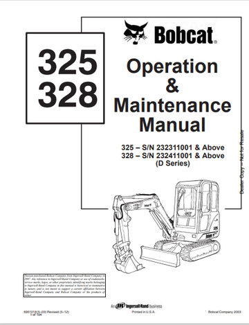 BOBCAT 325, 328 OPERATION & MAINTENANCE MANUAL (6901018) - PDF FILE