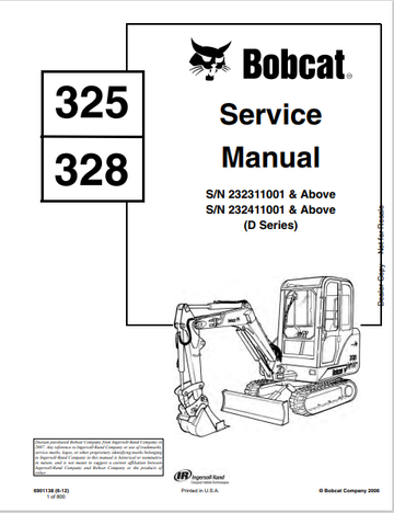 BOBCAT 325, 328 SERVICE MANUAL (6901138) - PDF FILE