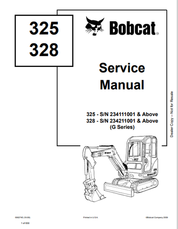 BOBCAT 325, 328 SERVICE MANUAL (6986939) - PDF FILE