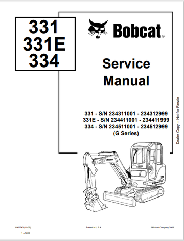 BOBCAT 331, 331E, 334 SERVICE MANUAL (6902743) - PDF FILE