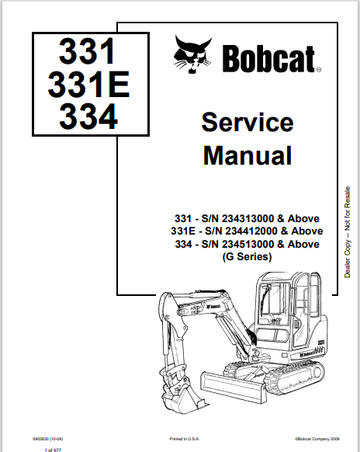 BOBCAT 331, 331E, 334 SERVICE MANUAL (6903830) - PDF FILE
