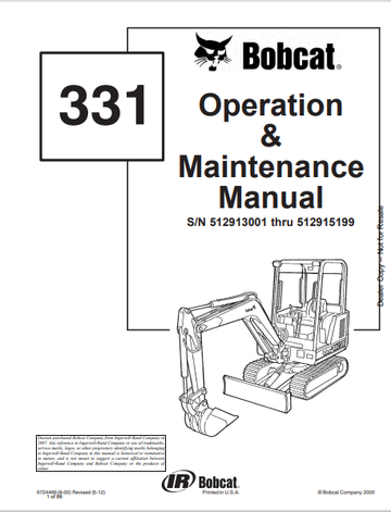 BOBCAT 331 OPERATION & MAINTENANCE MANUAL (6724466) - PDF FILE