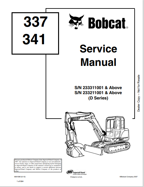 BOBCAT 337, 341 SERVICE MANUAL (6901080) - PDF FILE