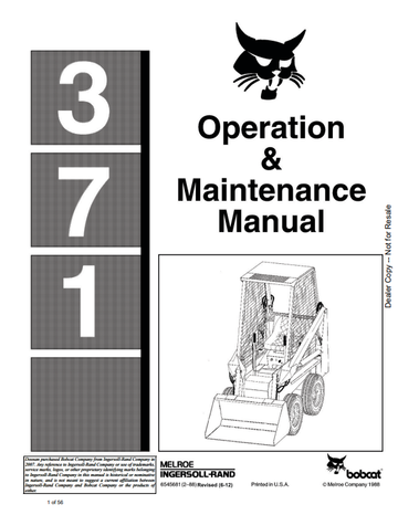 BOBCAT 371 OPERATION & MAINTENANCE MANUAL (6545681) - PDF FILE