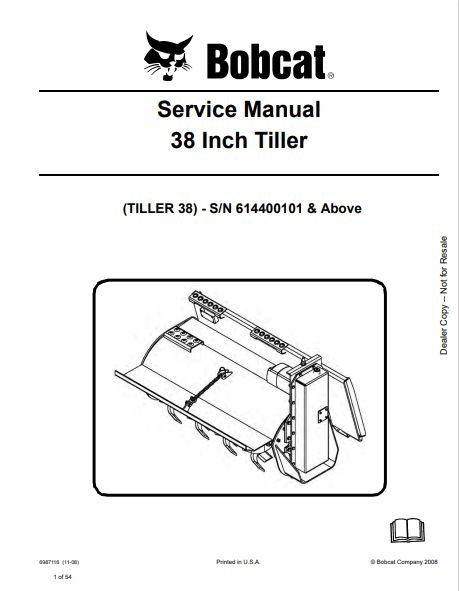 BOBCAT 38 INCH TILLER SERVICE MANUAL (6987116) - PDF FILE