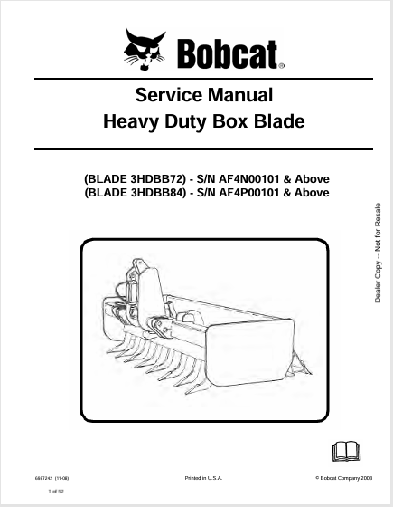 BOBCAT 3HDBB84, 3HDBB84 HEAVY DUTY BOX BLADE SERVICE MANUAL (6987242) - PDF FILE
