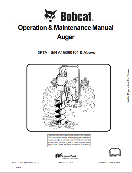 BOBCAT 3PTA AUGER OPERATION & MAINTENANCE MANUAL (6904721) - PDF FILE