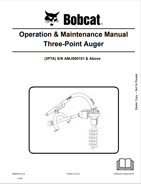 BOBCAT 3PTA THREE-POINT AUGER OPERATION & MAINTENANCE MANUAL (6989533) - PDF FILE