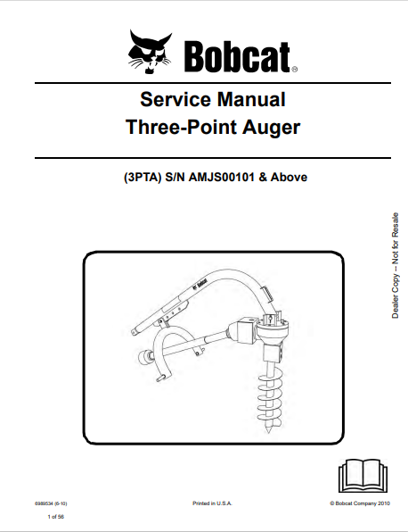 BOBCAT 3PTA THREE-POINT AUGER SERVICE MANUAL (6989534) - PDF FILE