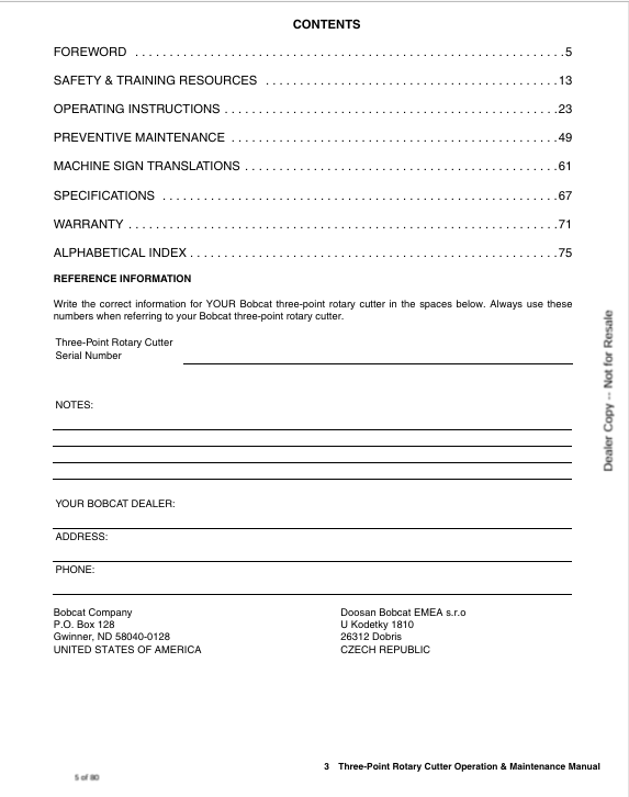 BOBCAT 3PT ROTARY CUTTER (7383796ENUS) OPERATION AND MAINTENANCE MANUAL PDF FILE
