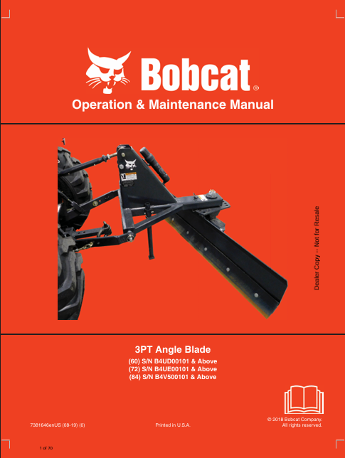 BOBCAT 3PT ANGLE BLADE OPERATION & MAINTENANCE MANUAL (7381646) - PDF FILE