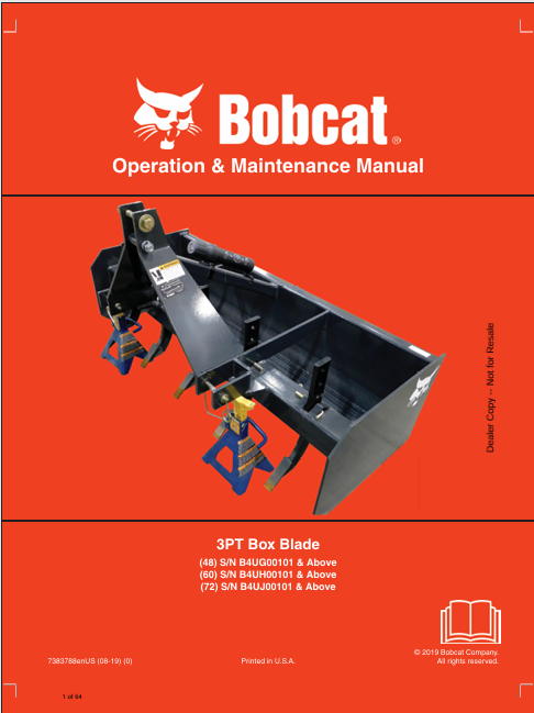 BOBCAT 3PT BOX BLADE OPERATION & MAINTENANCE MANUAL (7383788) - PDF FILE