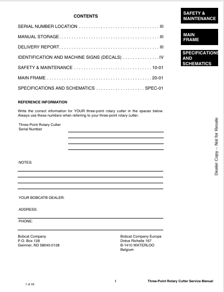 BOBCAT 3RC60, 3RC70 ROTARY CUTTER (6986514) SERVICE MANUAL PDF FILE