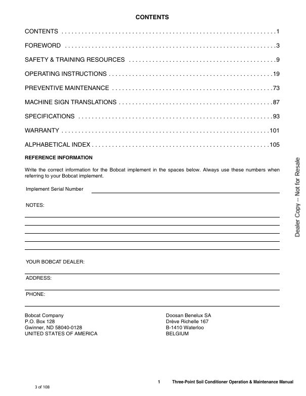 BOBCAT 3SC60H, 3SC60M, 3SC72H, 3SC72M THREE-POINT SOIL CONDITIONER (6987448) OPERATION AND MAINTENANCE MANUAL PDF FILE