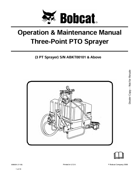 BOBCAT 3 PT SPRAYER THREE-POINT PTO OPERATION & MAINTENANCE MANUAL (6986904) - PDF FILE