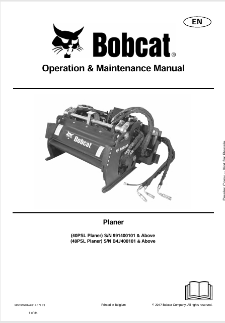 Bobcat 40PSL & 48PSL Planer Operation and Maintenance – PDF Download