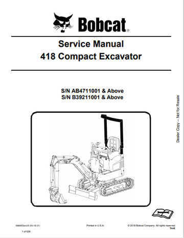 BOBCAT 418 COMPACT EXCAVATOR SERVICE MANUAL (6986853) - PDF FILE